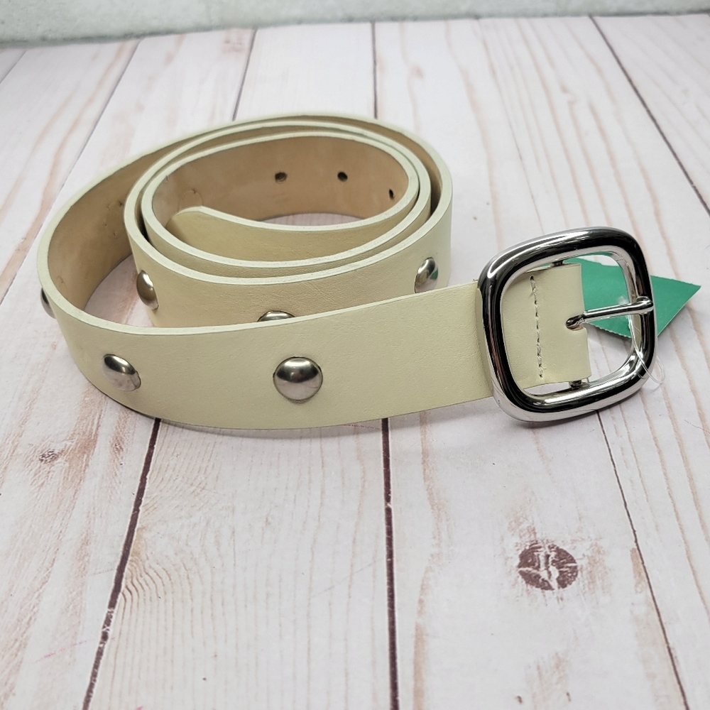Streets Ahead Italian Leather Ivory Studded Belt